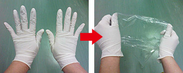 (1)手袋を着用し、ビニール袋を2枚準備する。 (1)手袋を着用し、ビニール袋を2枚準備する。