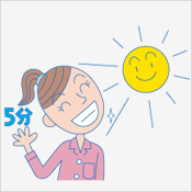 約5分間、歯に日光（あるいは蛍光灯）の紫外線をあててください。 イラスト